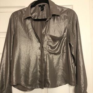 H&M Satin Shimmery Gray Blouse, Wear w/ ANYTHING